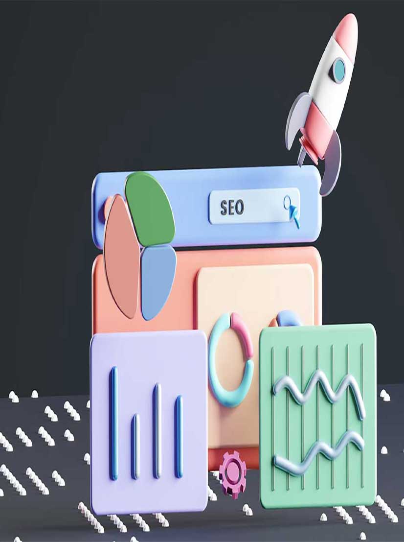 collage of organic SEO services graphic elements