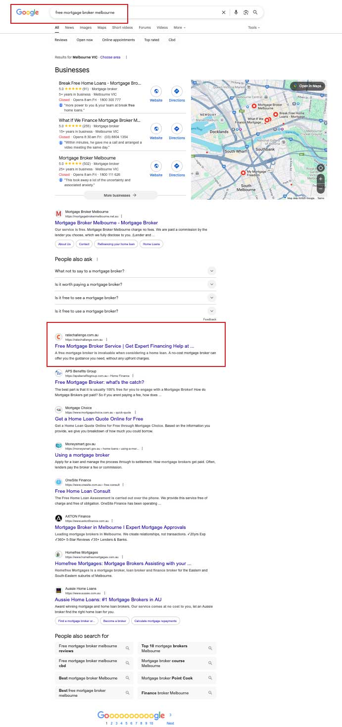search engine optimisation results for the finance industry